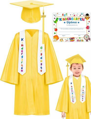 QZYL Kindergarten Graduation Cap and Gown Set, Unisex Congrats Grad Outfit with Tassel & Certificate for Kindergarten in Saudi Arabia
