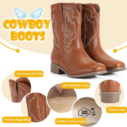RLW Kids Cowboy Boots for Boys Girls, Square Toe Riding Western Cowgirl Boot with Walking Heel for Youth Toddler/Little/Big Kid in Saudi Arabia