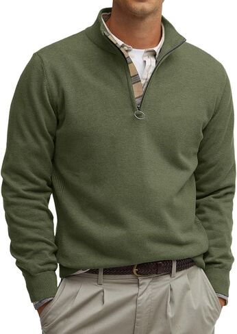Runcati Mens Quarter Zip Pullover Sweater Lightweight Mock Neck Slim Fit Pullover Knit Swits in Saudi Arabia