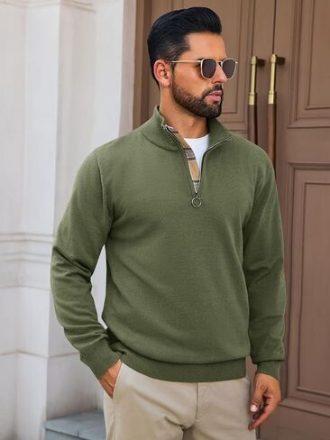 Runcati Mens Quarter Zip Pullover Sweater Lightweight Mock Neck Slim Fit Pullover Knit Swits in Saudi Arabia
