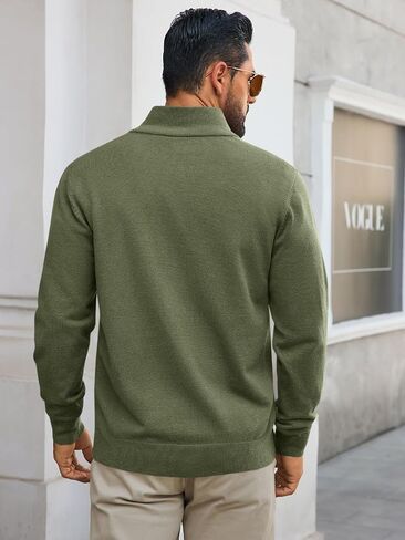 Runcati Mens Quarter Zip Pullover Sweater Lightweight Mock Neck Slim Fit Pullover Knit Swits in Saudi Arabia