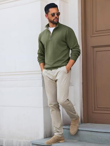 Runcati Mens Quarter Zip Pullover Sweater Lightweight Mock Neck Slim Fit Pullover Knit Swits in Saudi Arabia