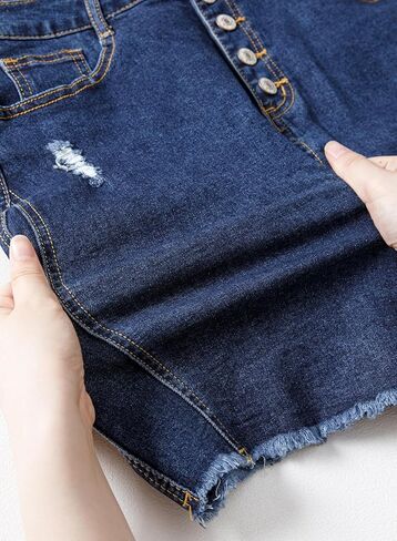 Sidefeel Women's Jean Skirt Stretchy Ripped Frayed Button Fly Summer Denim Skirt in Kuwait