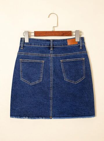 Sidefeel Women's Jean Skirt Stretchy Ripped Frayed Button Fly Summer Denim Skirt in Kuwait