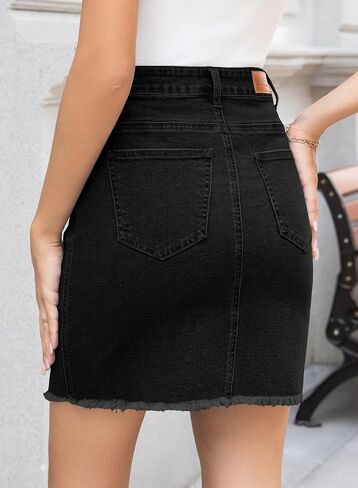 Sidefeel Women's Jean Skirt stretcy strucked button button fly summer summer in Kuwait