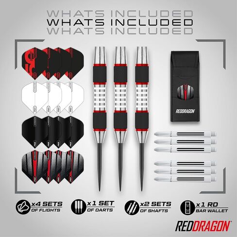 مجموعة سهام التنغستن من سلسلة RED DRAGON Evo مع رحلات جوية وأعمدة (سيقان) ومحفظة in Saudi Arabia