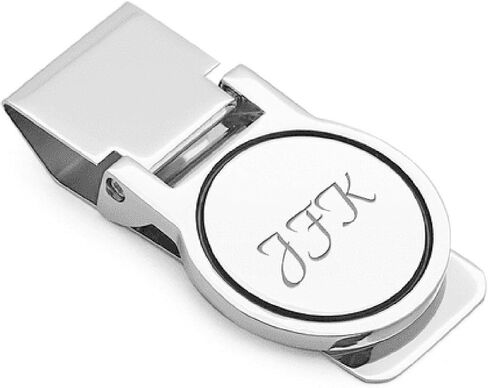 Executive Gift Shoppe | Polished Silver Round Face Personalized Hinged Money Clip wtih Custom Engraving in Saudi Arabia