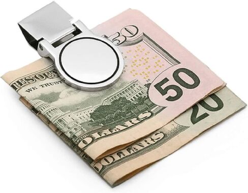 Executive Gift Shoppe | Polished Silver Round Face Personalized Hinged Money Clip wtih Custom Engraving in Saudi Arabia