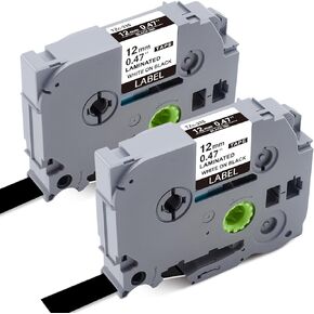 شريط PT-D210 TZe متوافق مع شريط Brother Ptouch TZe الأسود 12 مم 0.47 بوصة TZe-335 أبيض على شريط أسود لصانع الملصقات Brother Ptouch PT-H110 PT-D210 PT-D400 PT-1290 PT-D600 PT-P300BT، 4 عبوات