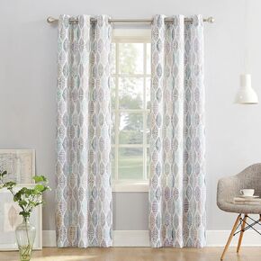 No. 918 Mikko Leaf Print Semi-Sheer Grommet Curtain Panel, 40" x 95, White