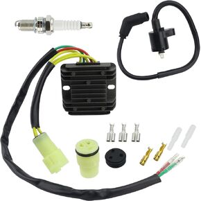 Voltage Regulator & Ignition Coil w/Spark Plug for Honda TRX300 FourTrax 2X4 1988-1992/TRX300FW FourTrax 4x4 1988-1992, 31600-HC4-010, 88-92 TRX300 TRX300FW Regulator Rectifier Ignition Coil