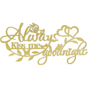 Metal Wall Home Decor Word Sign, Always Kiss Me Goodnight Black Art Butterflies Love Heart Wall Sculptures Hanging, Iron Letters Quotes for House Decoration Bedroom Living Room Kitchen (A) in Kuwait