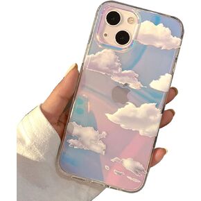 حافظة I-MGAE-IN-AR كريستال شفاف لطيف مصممة لهاتف iPhone 13 مقاس 6.1 بوصة إصدار 2021، حافظة هاتف متينة مقاومة للصدمات، غطاء نحيف للسحابة البيضاء، تصميم لامع جمالي للنساء والفتيات
