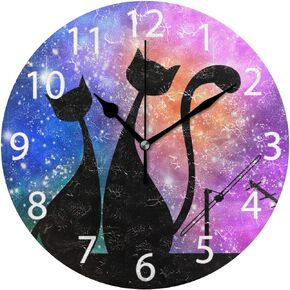 senya Magic Cats Design Round Wall Clock, Silent Non Ticking Oil Painting Decorative for Home Office School Clock Art