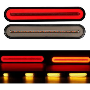 2pcs Red & Yellow Trailer Truck Van Lorry ATV Accesorios Universal Sequential Flowing Stop Brake Turn Singal Rear Tail Light Lamp Halo Neon Led Light Bar