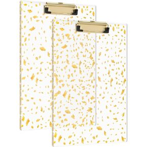 Acrylic Clipboards 2 Pack Gold Leaf, Clipboards Standard A4 Letter Size, Clipboards with Gold Metal Clip, Clipboards for Nurses, Students, Office Supplies