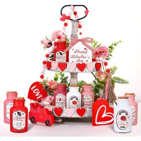 20 Pcs Valentines Day Tiered Tray Decor Love Potion Bottle Mini Wood Signs Table Decorations Bead Garland Label Stickers for Tabletop Centerpiece Wedding Anniversary Home Party Decor in Kuwait