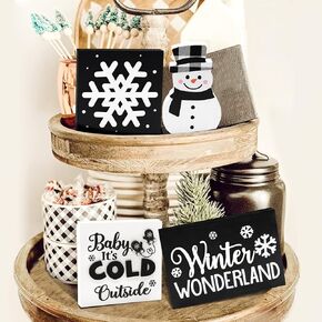 زينة صينية متدرجة للشتاء وعجائب الطفل، الجو بارد بالخارج، علامات خشبية ثلاثية الأبعاد، مكعبات خشبية ندفة الثلج، مزرعة عيد الميلاد، رف المطبخ المنزلي، ديكور مستوحى من الحاضنة in Kuwait