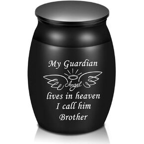 Beautiful Urns for Brother Ashes, 1.6“ High Small Personal Cremation Urn for Funeral, Peaceful Decorative Urn, Handcrafted Keepsake Urn, Engraved My Guardian Angel Lives in Heaven Urns for Sharing