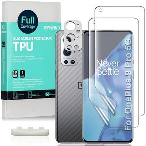 Ibywind Screen Protector For OnePlus 9 Pro 5G (6.7 Inches),with 2Pcs Flexible TPU Film,1Pc Camera Lens Protector,1Pc Backing Carbon Fiber Film [Fingerprint Reader,Easy to install]