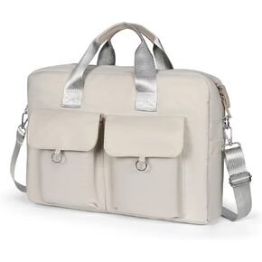Laptop Shoulder Bag, Waterproof Teacher Work Bag with Padded Laptop Sleeve Large Casual Briefcase Messenger Bag for Office, School, Travel (Silver White)