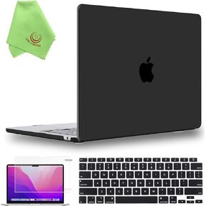 UESWILL Compatible with MacBook Air 13 inch M2 M3 case 2022-2024 Model A2681 A3113 with Touch ID, Matte Hard Shell Case + Keyboard Cover + Screen Protector + Microfiber Cloth, Black