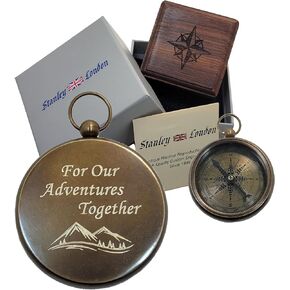 Engraved Anniversary Compass Gifts for Him, Men, Husband, Boyfriend | Personalized Compass Gift with Optional Laser Engraved Wood Box