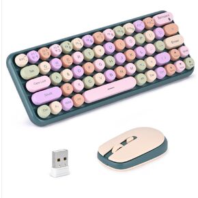 Bluetooth+2.4G Wireless Keyboard & Mouse Combo, Portable%60 Small Form Factor Typewriter Keyboard for Office PC Computer Laptop Desktop Windows (Green)