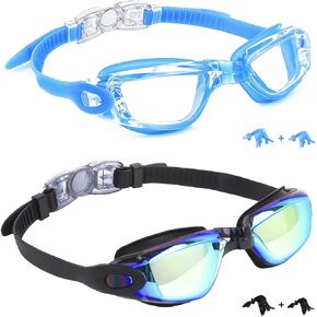 Kids Swim Goggles,2 Pack Anti-Fog Leak Proof Kids Swimming Goggles,Anti-UV Clear Vision Glasses for Children Age 6-14 (Aqua & Clear Blue)