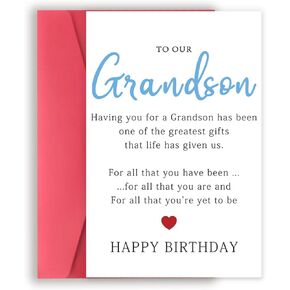Happy Birthday Card for Grandson, Funny Grandson Birthday Gifts, Hilarious Bday Poem Card from Grandpa Grandma, Splendid Bday Gift Idea for Young Men