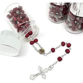 12 Pcs Baptism Our Lady of Guadalupe & St. Jude Judas Saint & Baby Angel Scented Wood Rosaries In Glass Jar Bottle Silver Recuerdos de Bautizo First Communion Birthday Party Favor For Boy Girl (Baby Angel Blue)