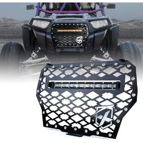 Xprite Black Steel Front Mesh Grille with 60W LED Amber Light bar for 2017-2018 Polaris RZR 1000 XP Turbo