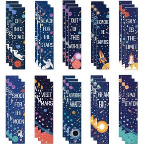 Space Theme Bookmark Planet Rocket Spaceship Theme Bookmark Inspirational Quotations Bookmark Space Party Card Favorite Student Children Adult Encouragement (50PCS)