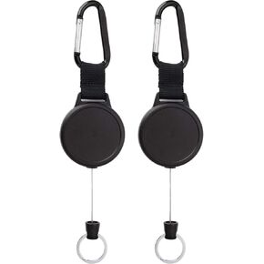 Outus Heavy-Duty Retractable Badge Holder Reel ID Badge Holder Name Card Key Chain with 39 Inches Steel Wire Rope, Black (2 Pieces)
