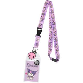 حبل حامل شارة الهوية Sanrio Kuromi مع قلادة مطاطية وملصق قابل للجمع