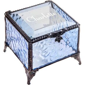 Personalized Engraved Jewelry Box Decorative Vanity Display Stained Glass Keepsake - J Devlin Box 903 EB217-1 (Pink)