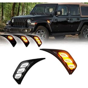 for 2018 2019 2020 2021 2022 Jeep Wrangler JL JLU Gladiator JT LED Sequential Side Marker Light Front Fender Vent Light Switchback White & Amber DRL Turn Signal Lamp