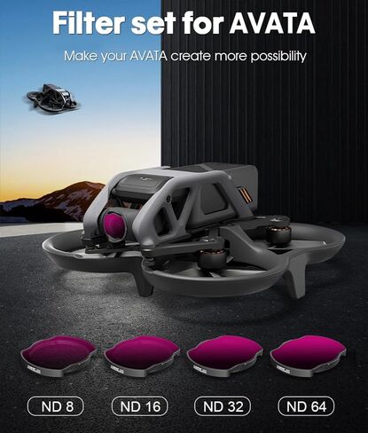 مجموعة مرشحات عدسة الطائرة بدون طيار مكونة من 4 قطع لملحقات المرشحات متعددة الطبقات DJI Avata، ND8+ND16+ND32+ND64 in Kuwait
