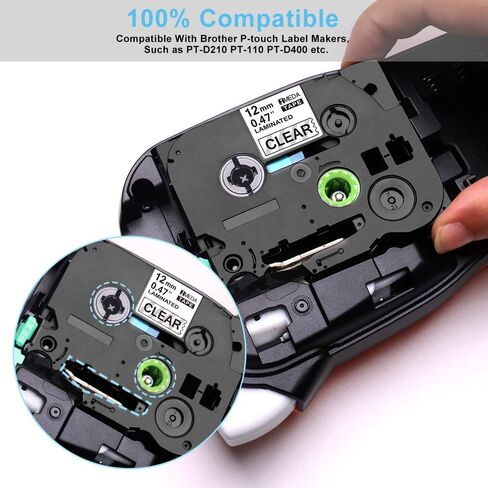 شريط بديل Tz Tze لشريط صانع الملصقات الشفاف Brother P-Touch مقاس 12 مم 0.47 أسود على شفاف TZe-131 TZ-131، متوافق مع صانع الملصقات P-Touch PT-D220 PT-D210 PT-H110 PT-D400 (4 عبوات) in Kuwait