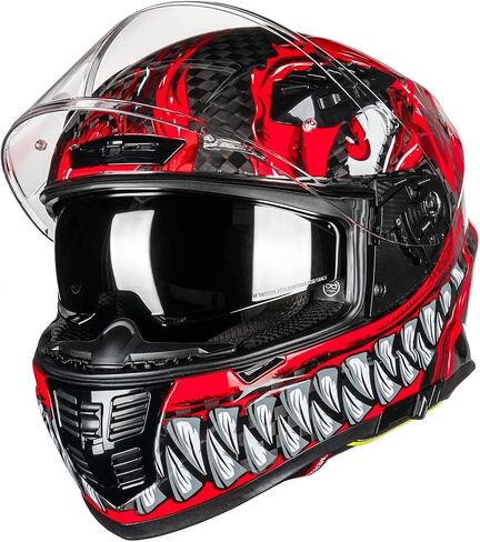 VCOROS FA-602 Carbon Fiber Full Face Motorcycle Helmet Unisex-Adult Dual Visor Helmets (Monstrous Red, XL) in Saudi Arabia
