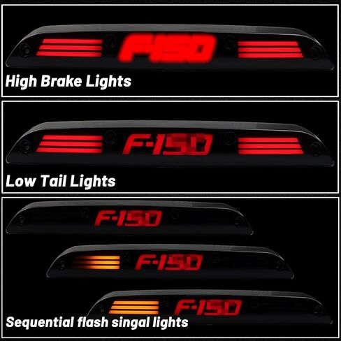 PGTONOE أحمر LED عالي التركيب الثالث للفرامل الثالثة مصباح إشارة الانعطاف متوافق مع Ford F150 F250 F350 F450 Ranger (أضواء توقف عالية) in Kuwait