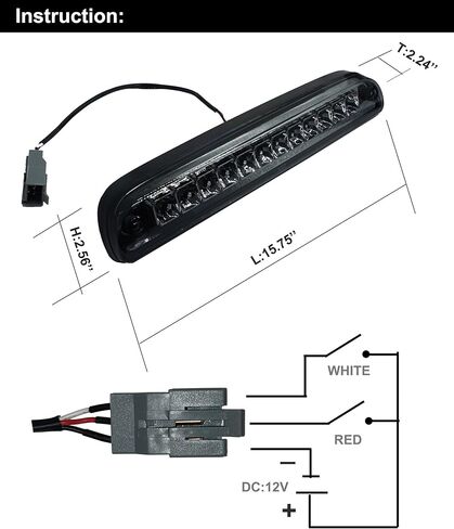 فرامل ثالثة عالية الإضاءة باللون الأحمر/الأبيض مع 12 عدسة دخان LED غطاء كروم متوافق مع Ford F250 F350 F450 F550 1999-2016 Super Duty 1993-2011 Ford Ranger in Kuwait