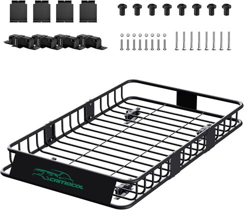 سلة سقف مقاس 64 بوصة × 39 بوصة × 6 بوصة، سلة شحن على حامل السقف شديدة التحمل، غطاء عالمي بسعة 250 رطل حامل البضائع على السطح لسيارات الدفع الرباعي والشاحنات وحامل أمتعة السيارة in Kuwait