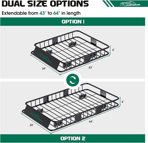 سلة سقف مقاس 64 بوصة × 39 بوصة × 6 بوصة، سلة شحن على حامل السقف شديدة التحمل، غطاء عالمي بسعة 250 رطل حامل البضائع على السطح لسيارات الدفع الرباعي والشاحنات وحامل أمتعة السيارة in Kuwait