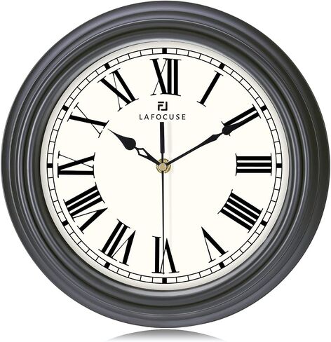 Lafocuse Black Gray Wall Clock Roman Numerals 12 Inch Silent Non-Ticking Kitchen Clock for Living Room Office Bedroom Home Decor in Kuwait