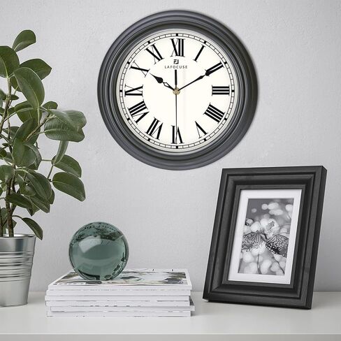 Lafocuse Black Gray Wall Clock Roman Numerals 12 Inch Silent Non-Ticking Kitchen Clock for Living Room Office Bedroom Home Decor in Kuwait
