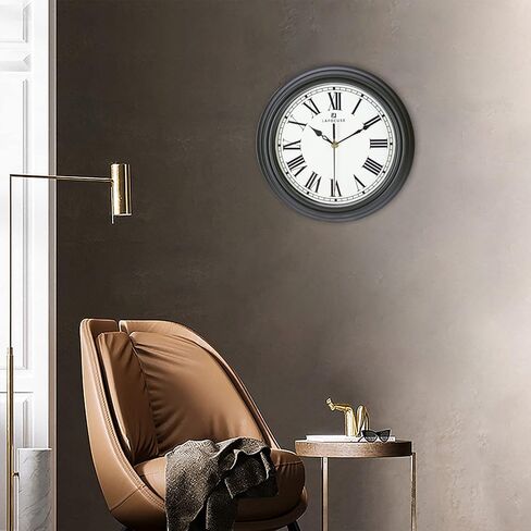 Lafocuse Black Gray Wall Clock Roman Numerals 12 Inch Silent Non-Ticking Kitchen Clock for Living Room Office Bedroom Home Decor in Kuwait