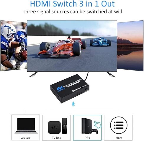 محول HDMI 4K@60 هرتز، مفتاح HDMI NEWCARE مع جهاز تحكم عن بعد، محدد محول HDMI 3 منافذ، يدعم 4K، ثلاثي الأبعاد، HDCP2.2، HDMI2.0، HDR، تلقائي لعصا النار، HDTV، PS4/5، وحدات تحكم الألعاب، الكمبيوتر الشخصي in Kuwait