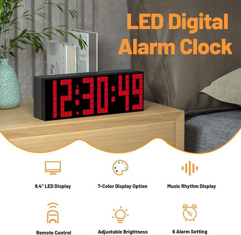 ساعة منبه رقمية، ساعة LED رقمية 2 بوصة، 7 خيارات ألوان، سطوع قابل للتعديل، ساعة العد التنازلي مع جهاز التحكم عن بعد، التقويم وعرض درجة الحرارة على مدار الساعة لغرفة النوم in Saudi Arabia