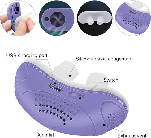 Electric Anti snoring Devices, Snore Stopper with Double Eddy Current for Comfort & Easy Breathing, Effective Snoring Solution for Men & Women All Nose Shaped to Improve Sleep, Purple, 1pcs in Kuwait
